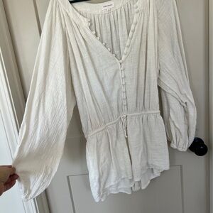 Cream boho button down romper